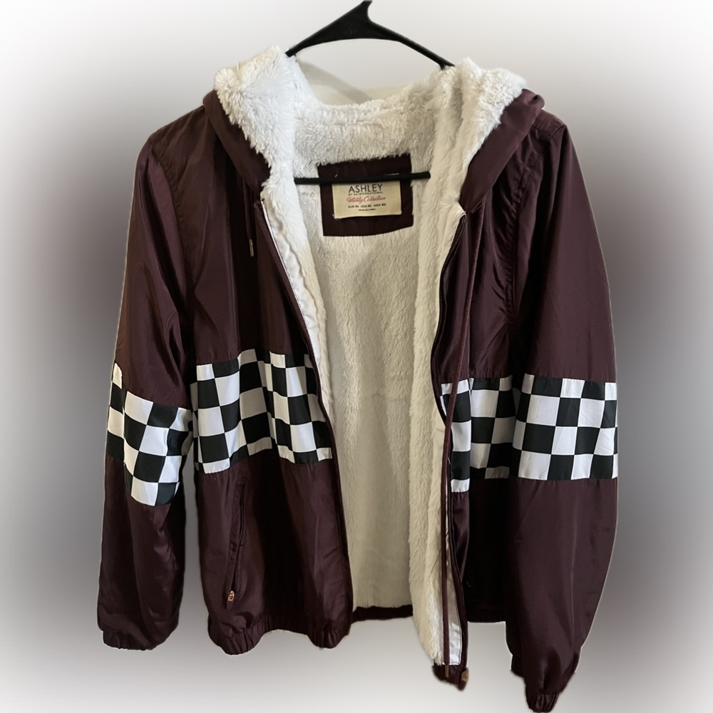 Ashley By 26 International Burgundy Jacket with Black and White Accents